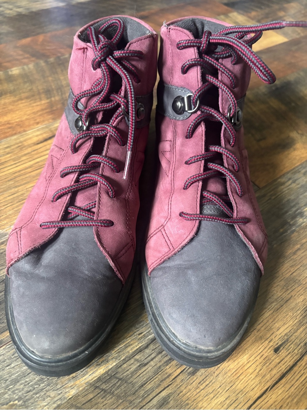 Tretorn Two-Tone Burgundy and Dark Gray Lace-Up Ankle Boots